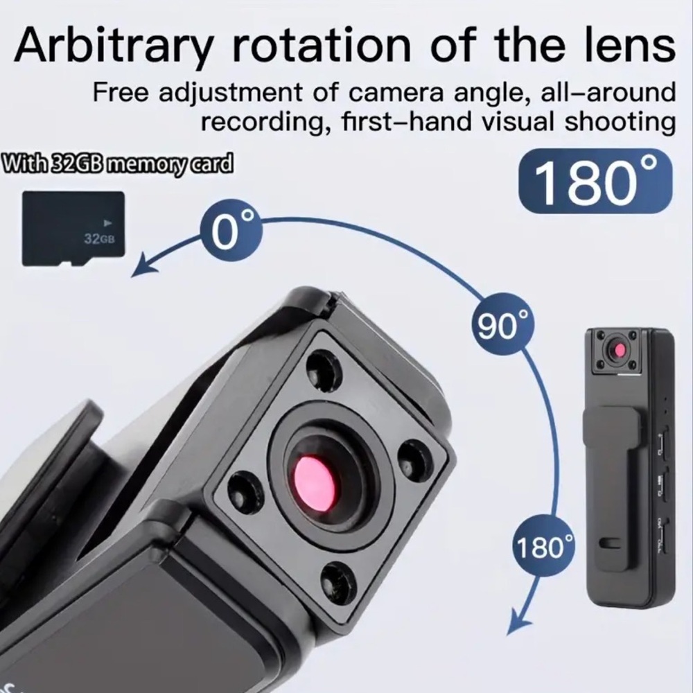 NEW  1pc 1080P Mini Body Camera with 180° Rotatable Lens, USB Rechargeable, - Picture 4 of 12